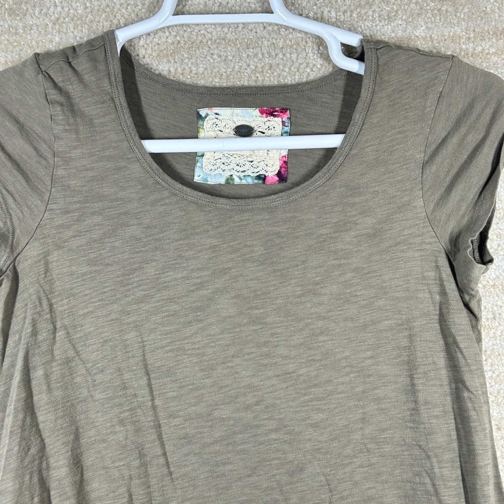 Cupio Women Boho Gorpcore Ruffle Hem Slub Knit Tee Top Olive Green Small
